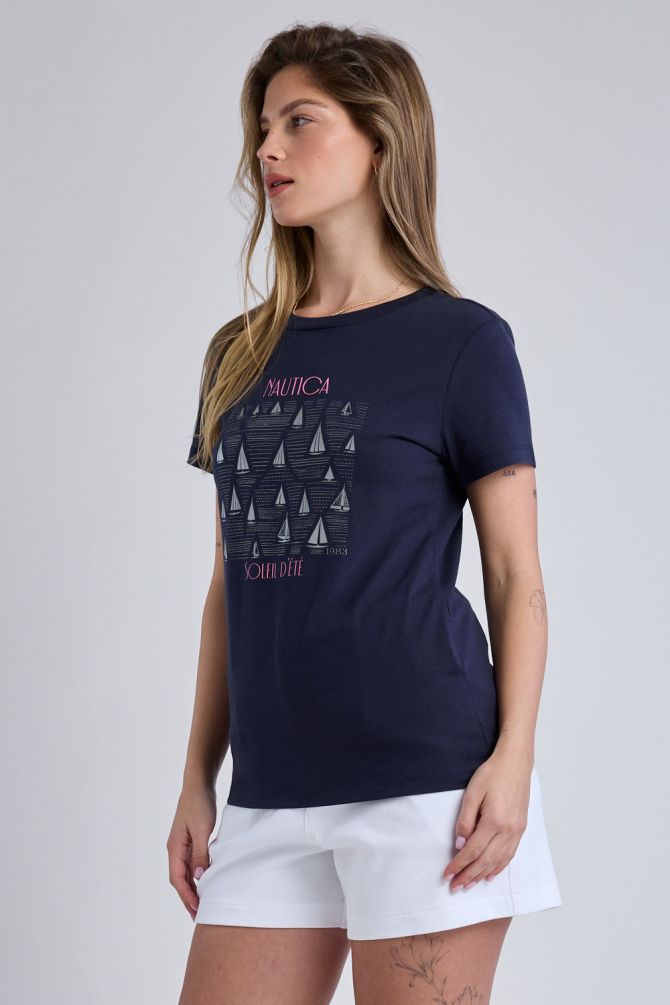 טי שירט עם הדפס Nautica לנשים