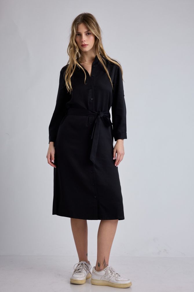 שמלת מידי Nautica עם חגורה נקשרת לנשים