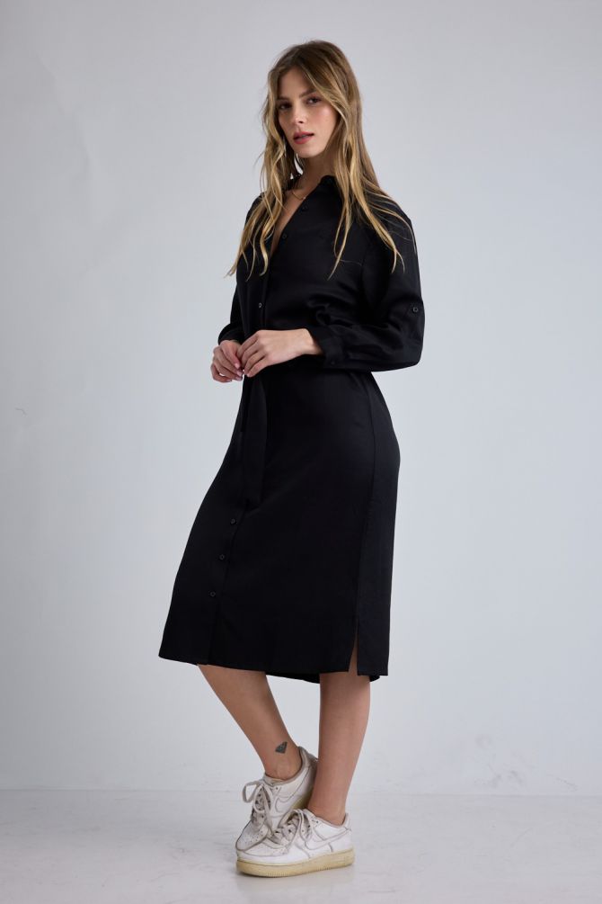 שמלת מידי Nautica עם חגורה נקשרת לנשים