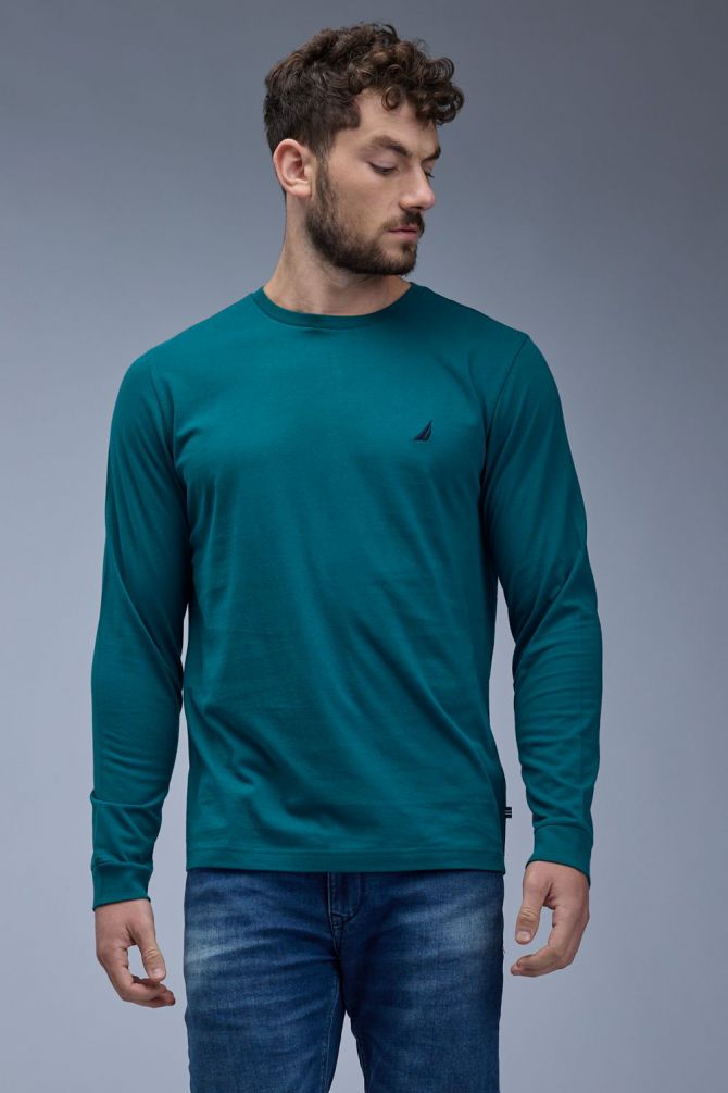 טי שירט ארוכה Nautica עם לוגו רקום לגברים