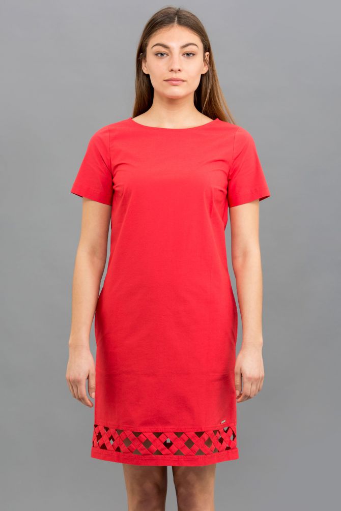 שמלה אלגנטית שרוול קצר בסיומת חיתוכים