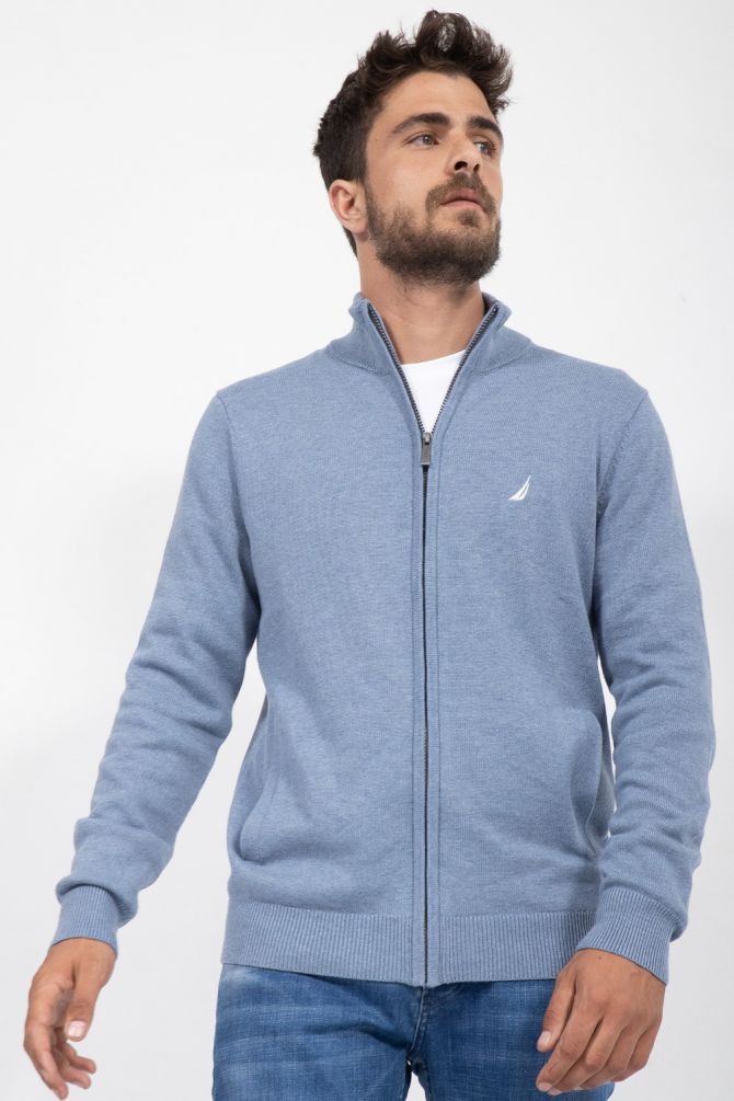 סוודר רוכסן עם רקמת לוגו