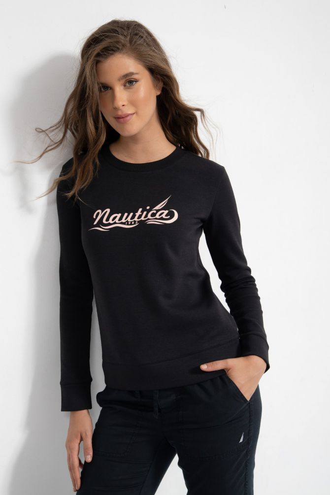 סווטשירט עם הדפס לוגו בגימור נוצץ