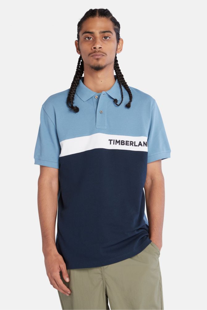 חולצת פולו בשילוב צבעים והדפס לוגו בחזית