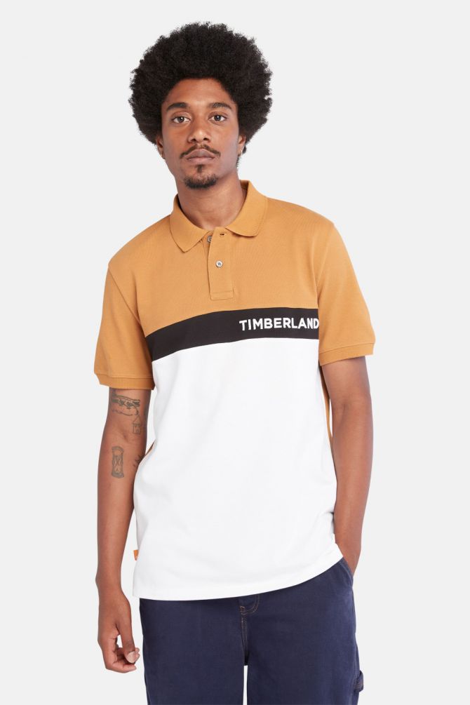 חולצת פולו בשילוב צבעים והדפס לוגו בחזית