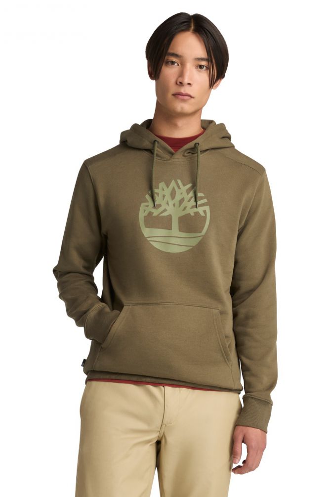 סווטשירט עם כובע קפוצ’ון והדפס לוגו עץ