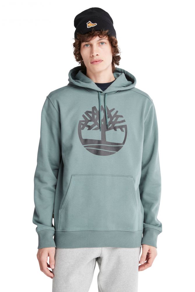 סווטשירט עם כובע קפוצ’ון והדפס לוגו עץ