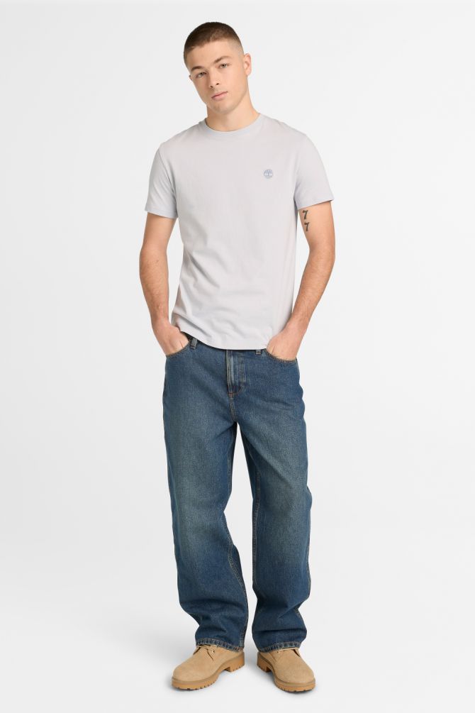 טי שירט ג’רסי מפתח עגול עם רקמת לוגו