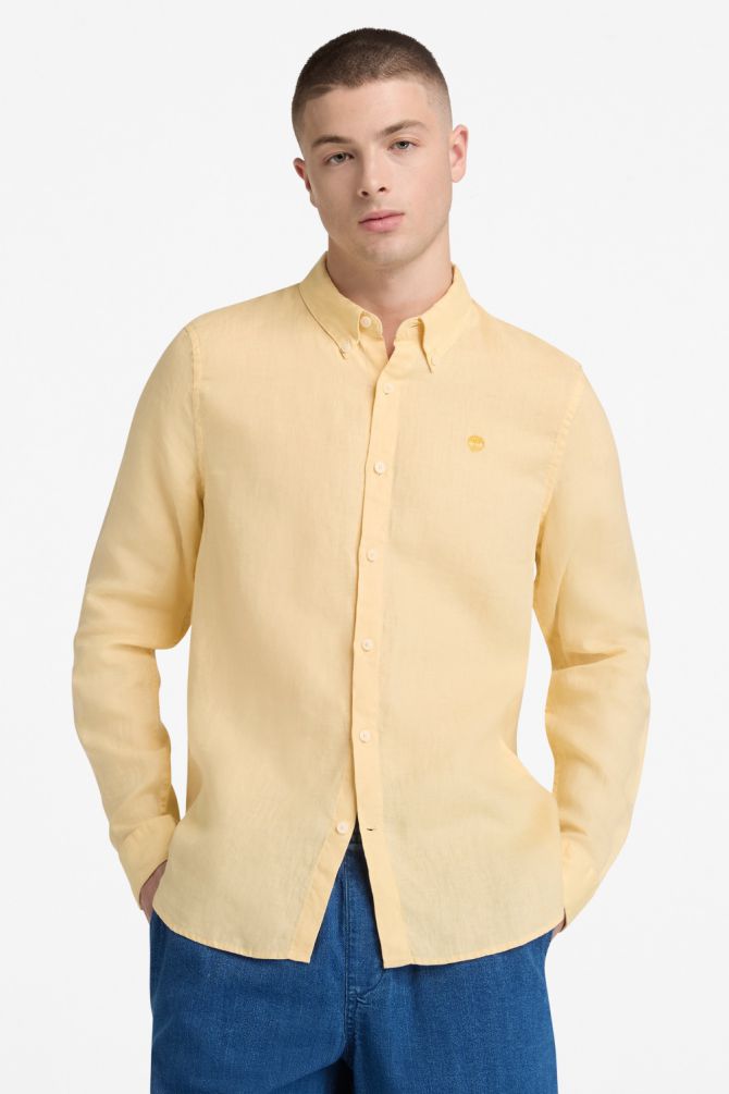 חולצת פשתן מכופתרת MILL BROOK לגברים עם לוגו רקום