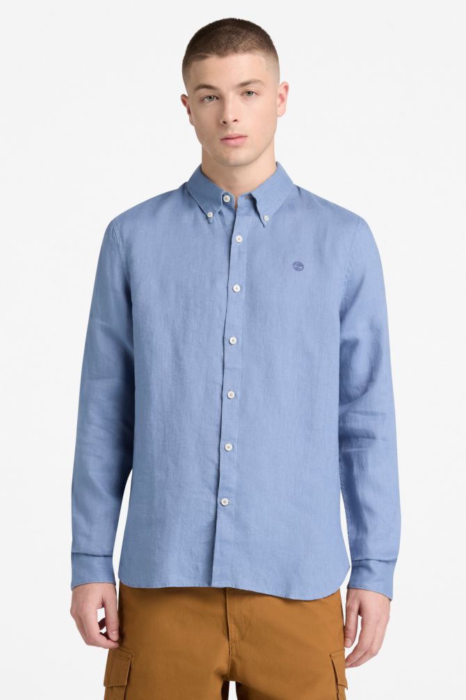 חולצת פשתן מכופתרת MILL BROOK לגברים עם לוגו רקום