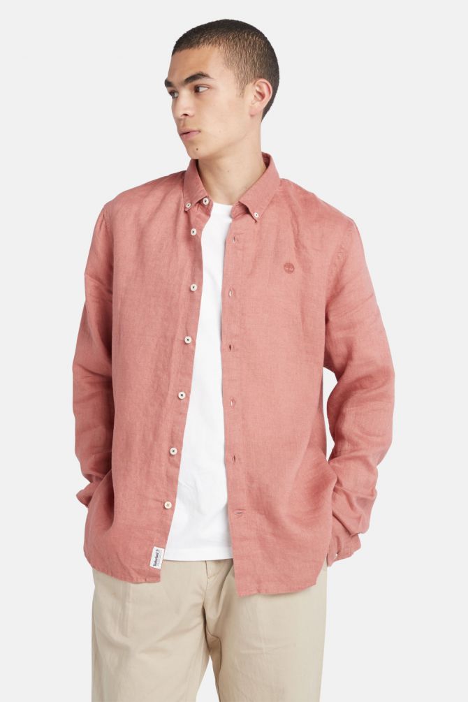 חולצת פשתן מכופתרת MILL BROOK לגברים עם לוגו רקום