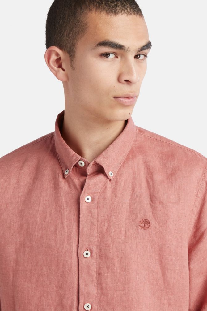 חולצת פשתן מכופתרת MILL BROOK לגברים עם לוגו רקום