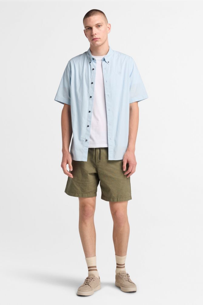 חולצה מכופתרת Timberland לגברים עם שרוולים קצרים