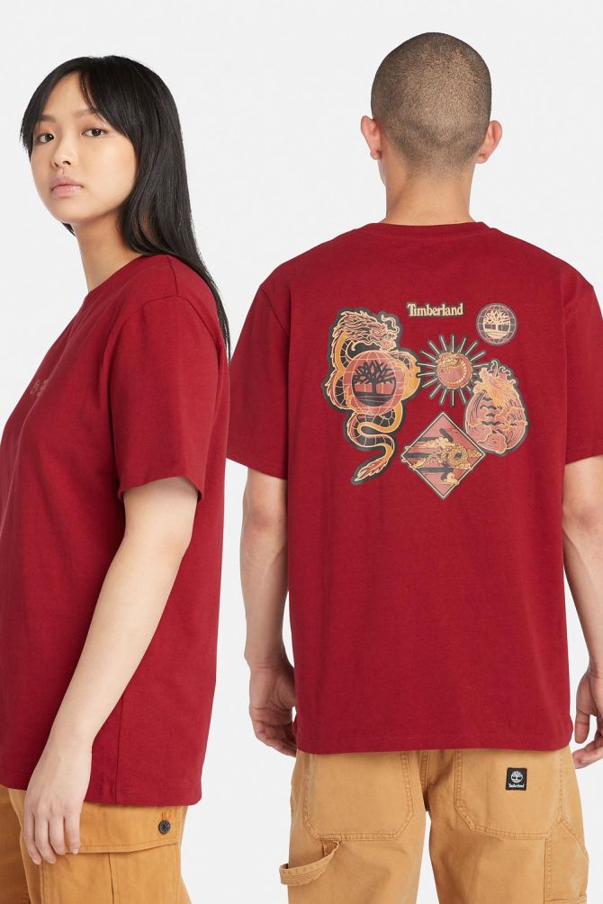 טי שירט Lunar עם טלאי והדפס יוניסקס