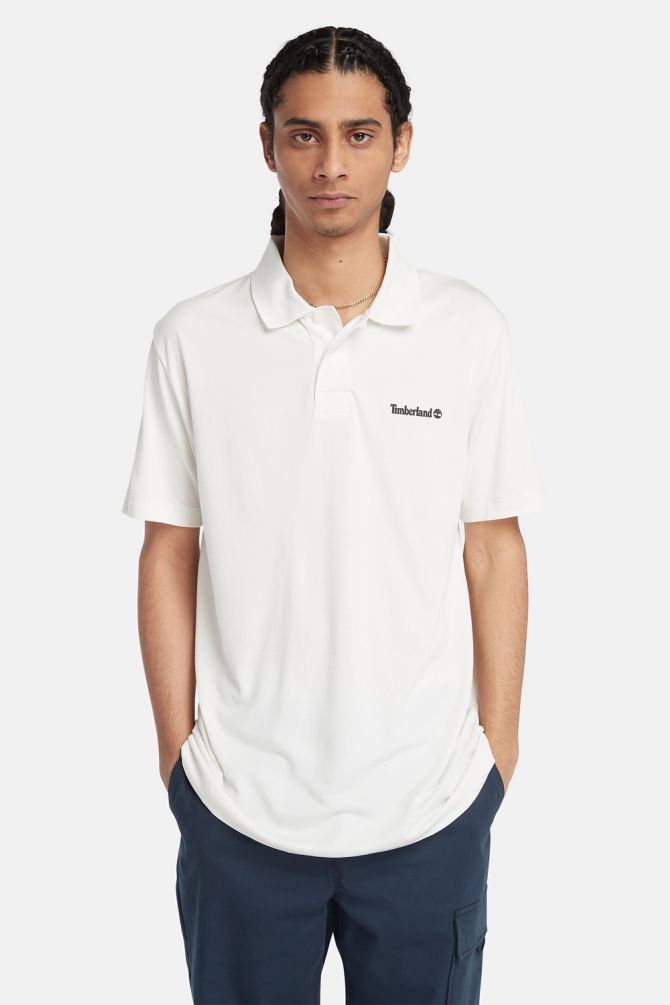 חולצת פולו עם צווארון ולוגו רקום כיתוב לגברים