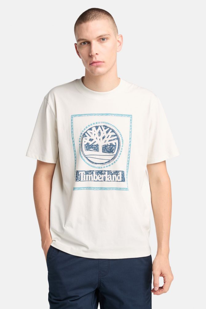 טי שירט לגברים עם שרוולים קצרים והדפס Timberland