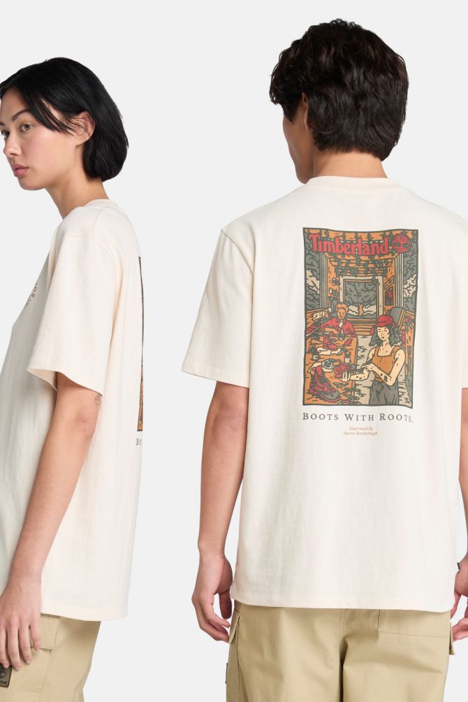 טי שירט יוניסקס עם שרוולים קצרים והדפס דו צדדי Timberland