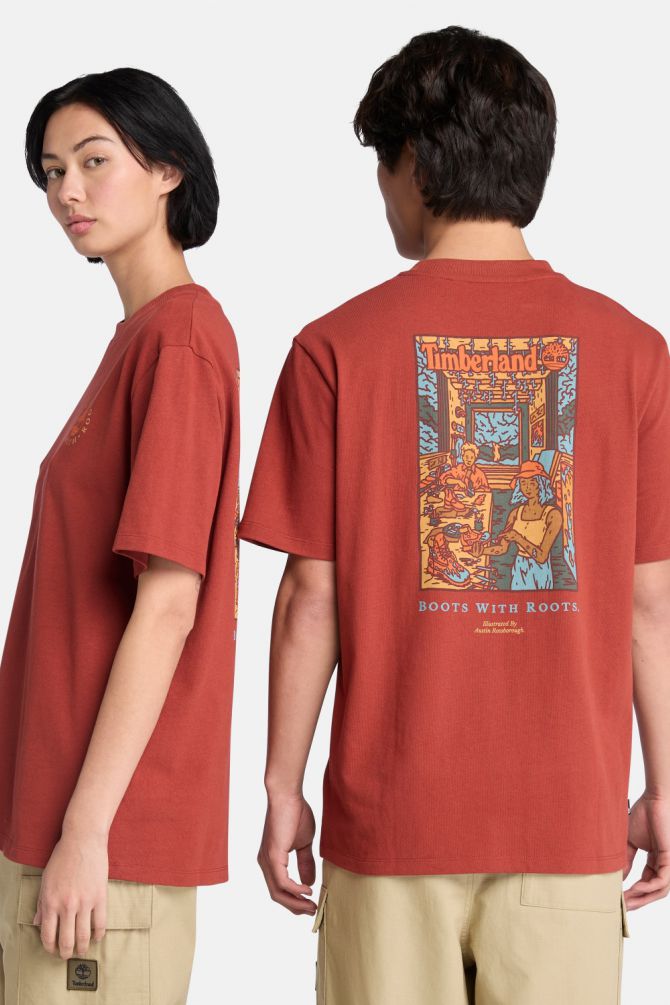 טי שירט יוניסקס עם שרוולים קצרים והדפס דו צדדי Timberland