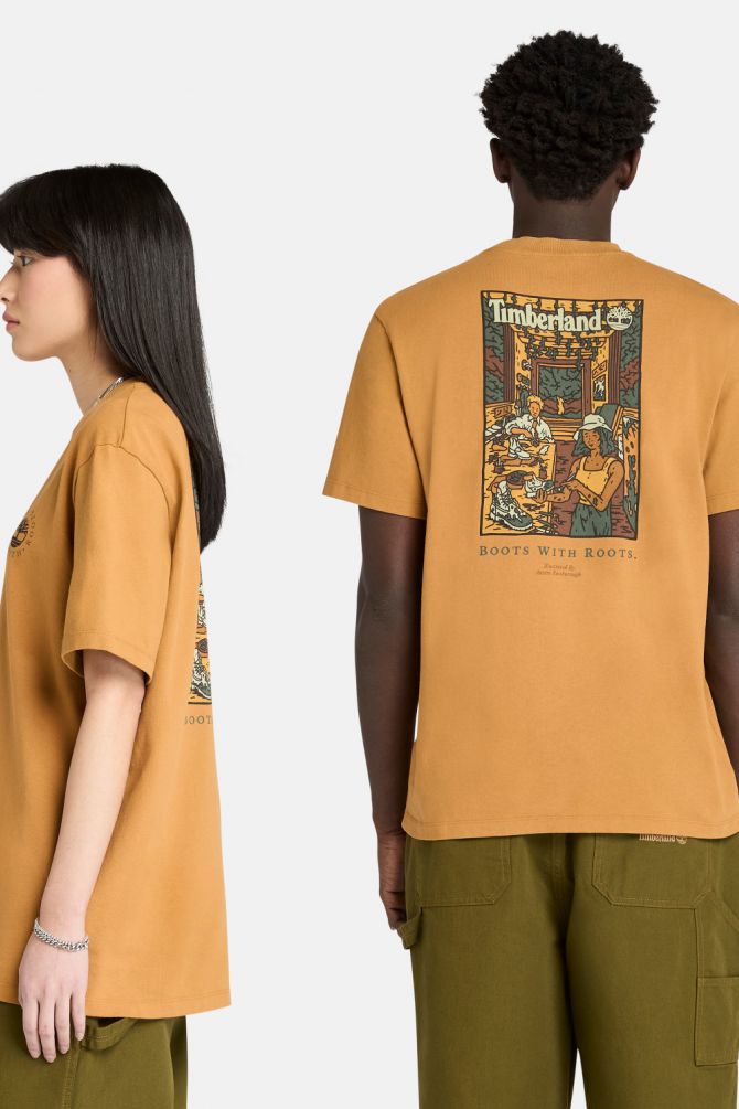 טי שירט יוניסקס עם שרוולים קצרים והדפס דו צדדי Timberland