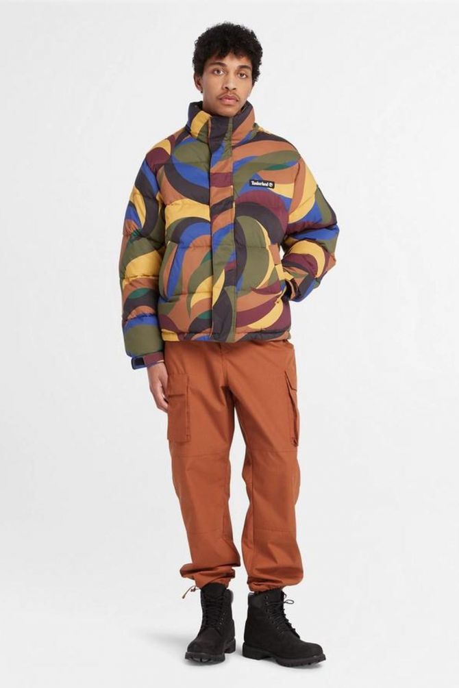 מעיל פוך DWR עם הדפס פאנקי ועמידות למים