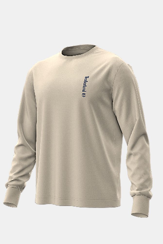 טי שירט שרוול ארוך Timberland עם הדפס אנכי קטן לגברים