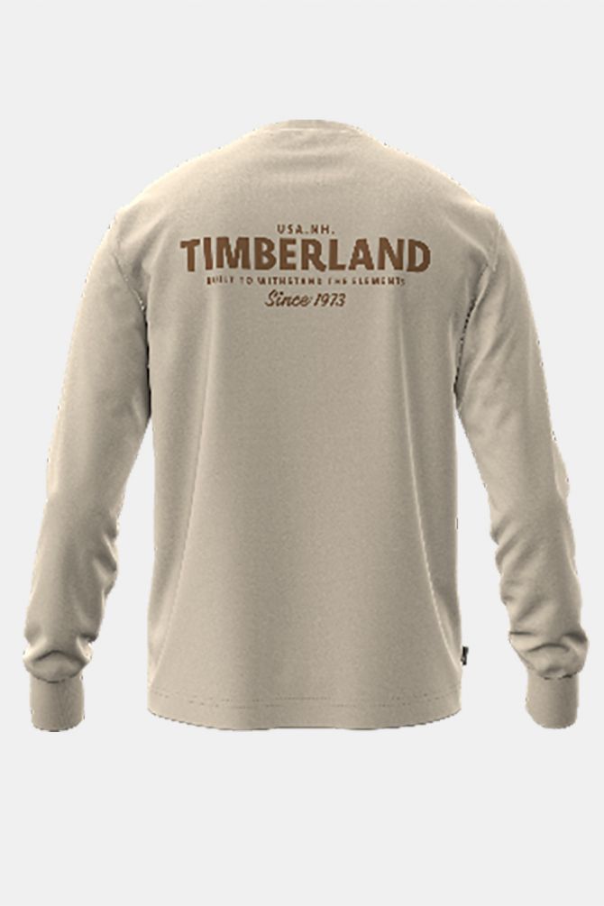 טי שירט שרוול ארוך Timberland עם הדפס טקסט בגב