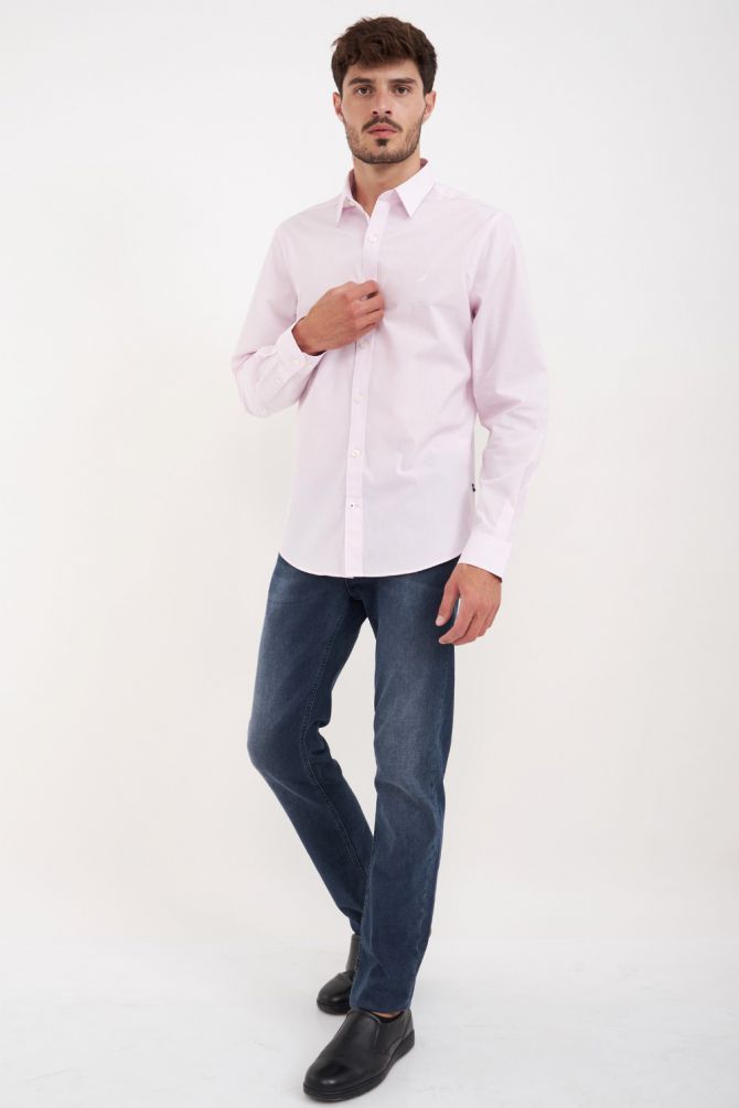 חולצה מכופתרת איכותית עם שרוולים ארוכים ולוגו Nautica לגברים