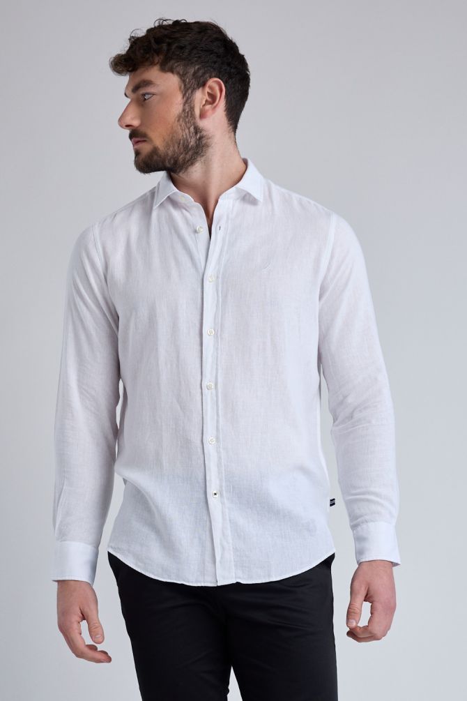 חולצה מכופתרת עם שרוולים ארוכים ולוגו Nautica רקום לגברים