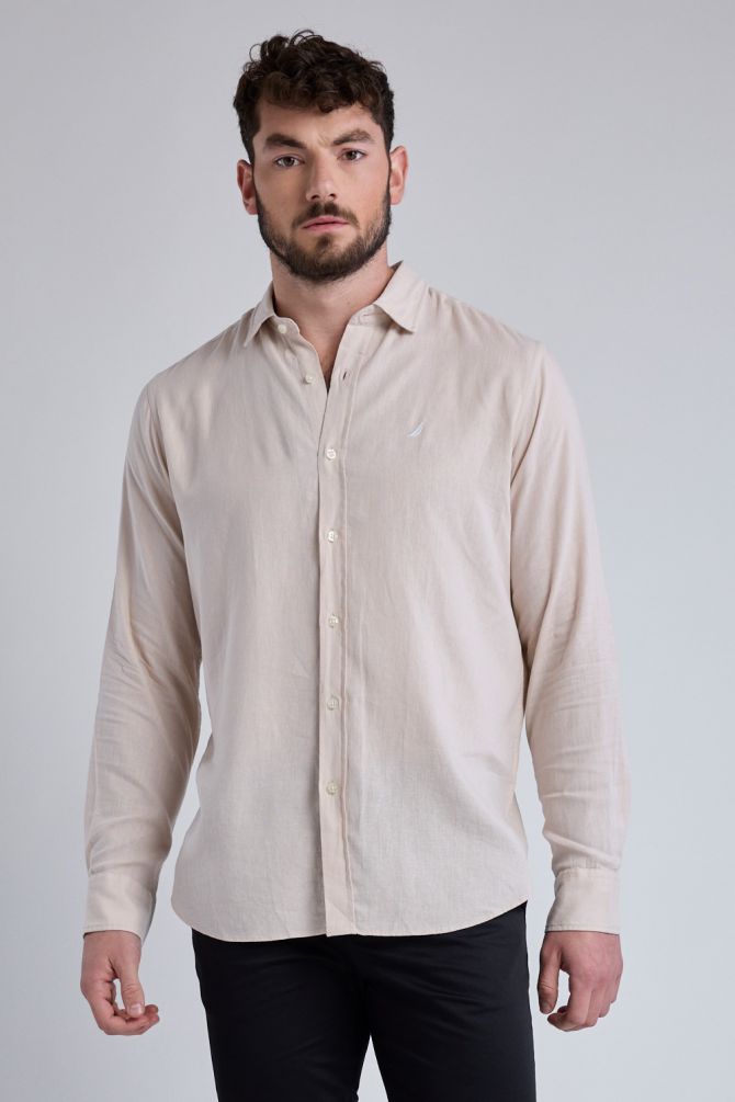 חולצה מכופתרת עם שרוולים ארוכים ולוגו Nautica רקום לגברים