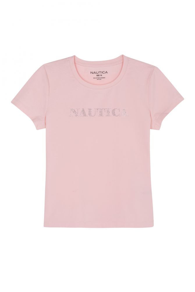 טי שירט Nautica בשילוב אבנים כסופות לילדות