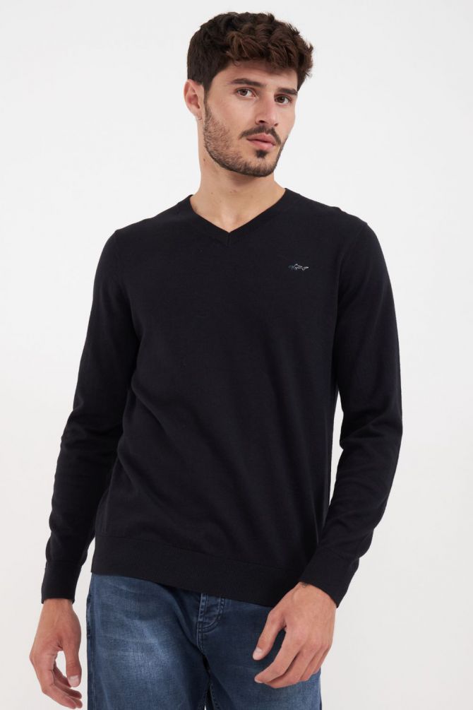 סריג לגברים עם צווארון V ולוגו Greg Norman רקום