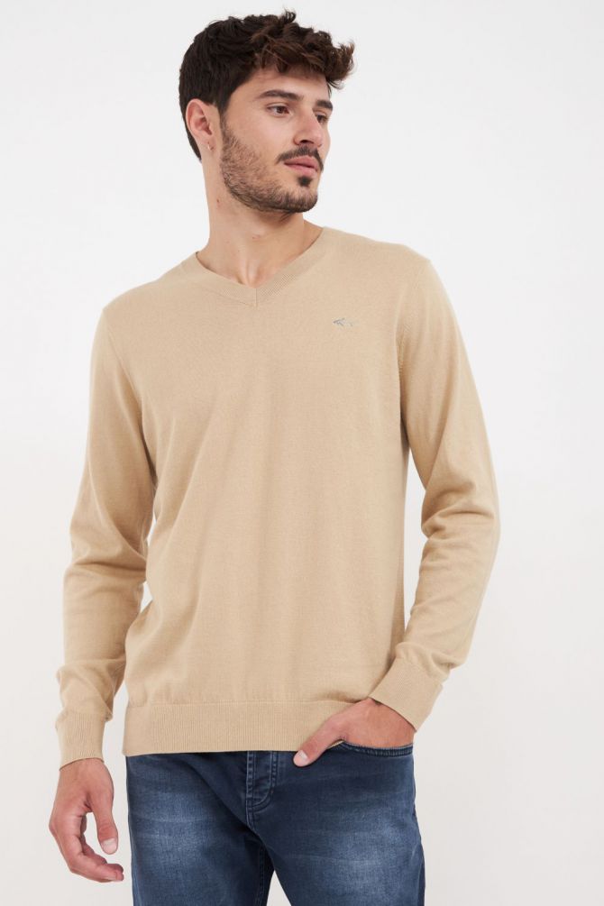 סריג לגברים עם צווארון V ולוגו Greg Norman רקום