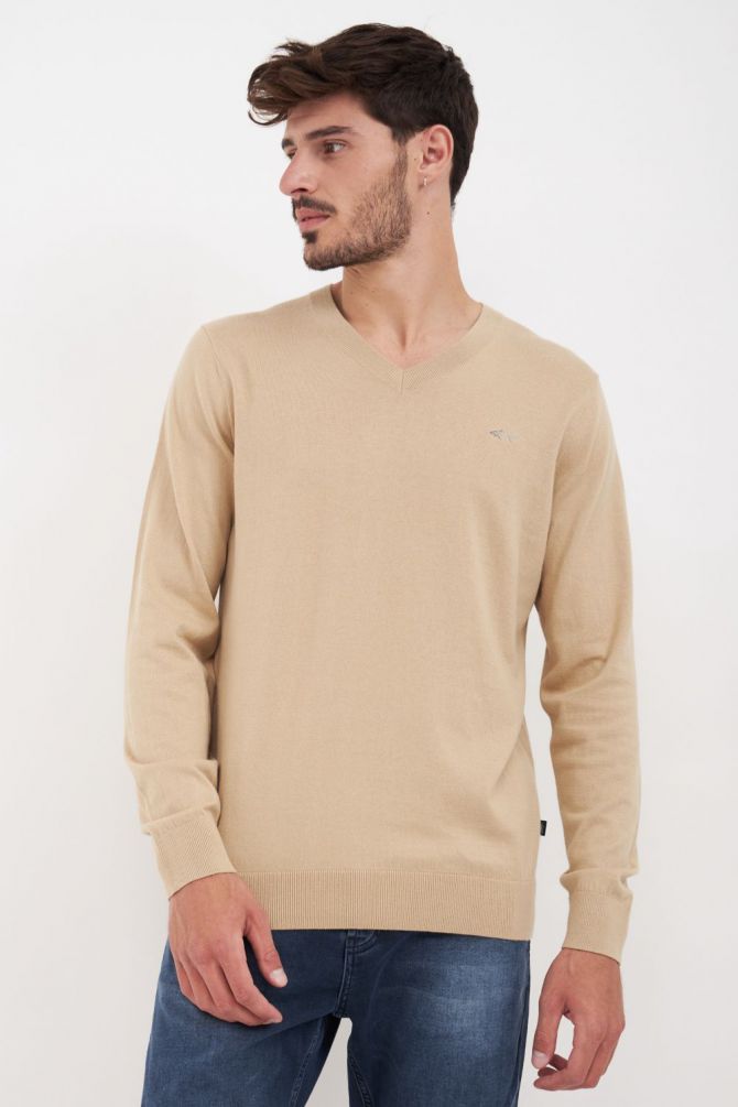 סריג לגברים עם צווארון V ולוגו Greg Norman רקום