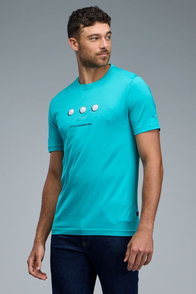 טי שירט עם שרוולים קצרים והדפס Greg Norman לגברים