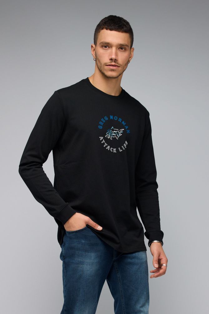 חולצת טי עם שרוולים ארוכים לגברים והדפס Greg Norman