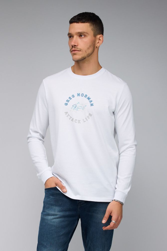 חולצת טי עם שרוולים ארוכים לגברים והדפס Greg Norman