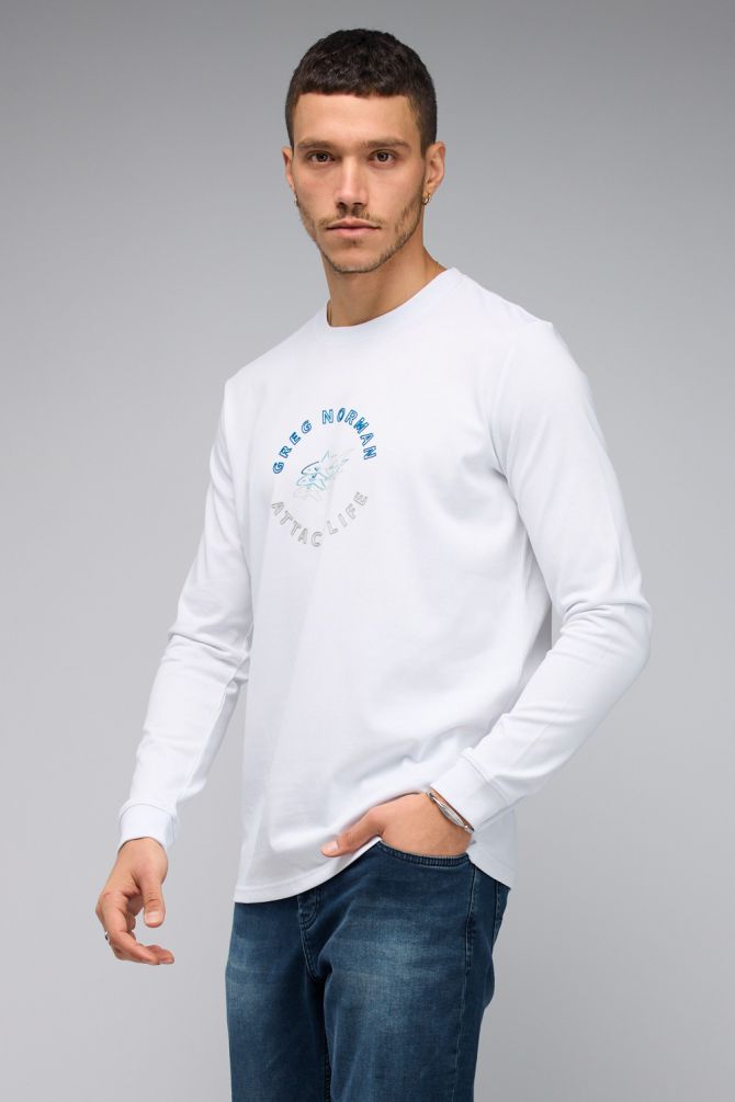 חולצת טי עם שרוולים ארוכים לגברים והדפס Greg Norman