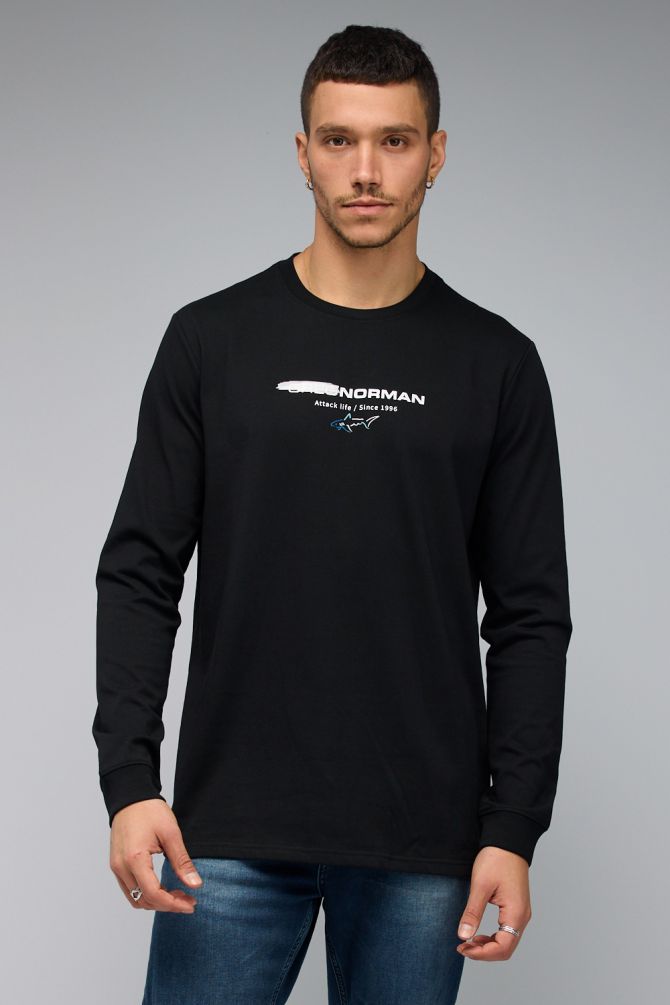 חולצת טי עם שרוולים ארוכים לגברים והדפס Greg Norman