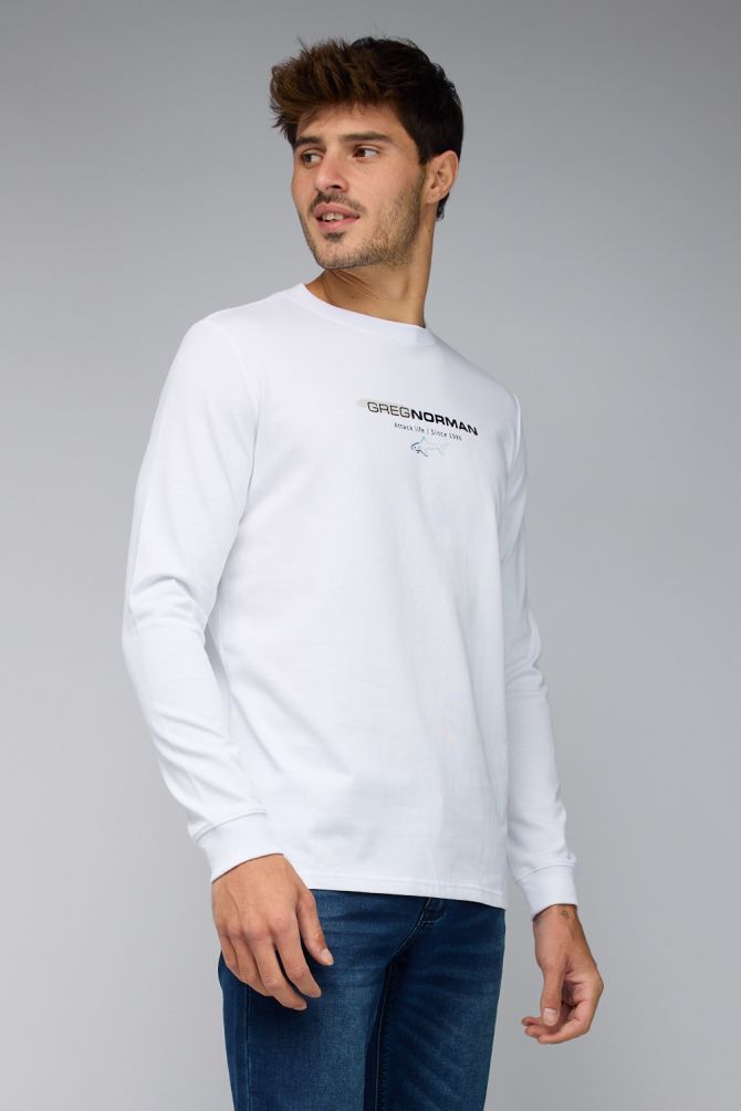 חולצת טי עם שרוולים ארוכים לגברים והדפס Greg Norman