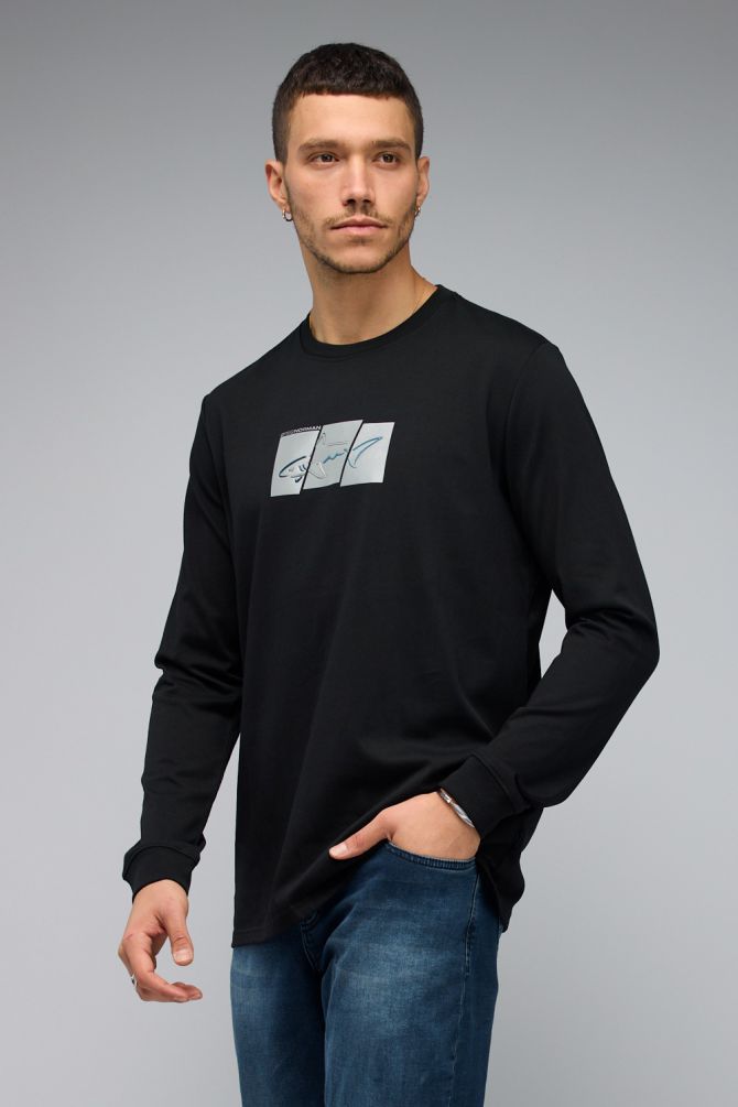 חולצת טי עם שרוולים ארוכים לגברים והדפס Greg Norman