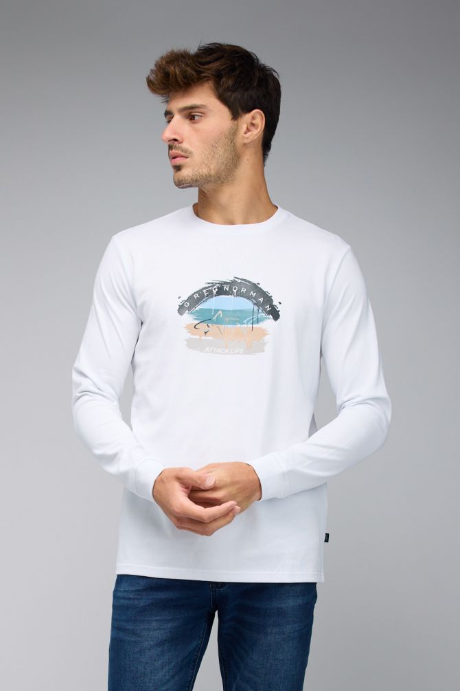 חולצת טי עם שרוולים ארוכים לגברים והדפס Greg Norman