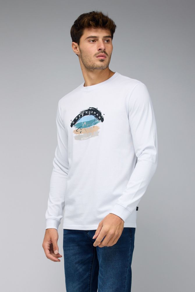 חולצת טי עם שרוולים ארוכים לגברים והדפס Greg Norman