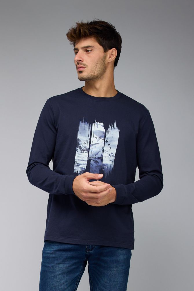 חולצת טי עם שרוולים ארוכים לגברים והדפס Greg Norman