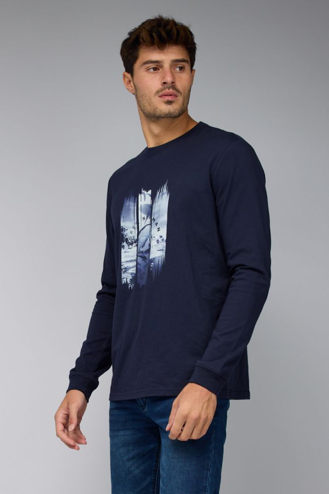 חולצת טי עם שרוולים ארוכים לגברים והדפס Greg Norman