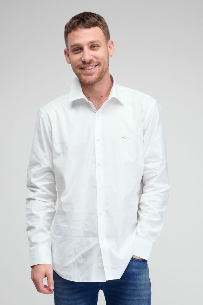 חולצה מכופתרת עם שרוולים ארוכים ולוגו רקום Greg Norman לגברים