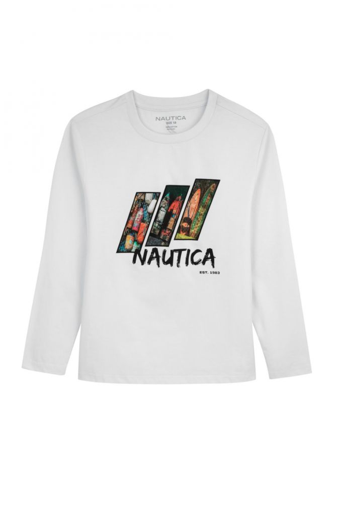 טי שירט Nautica לילדים עם שרוולים ארוכים והדפס