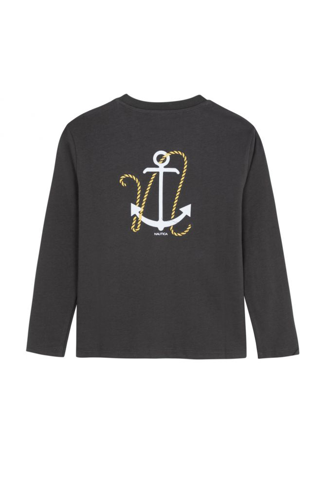 חולצה טי שירט ארוכה עם לוגו נאוטיקה וצווארון עגול לילדים