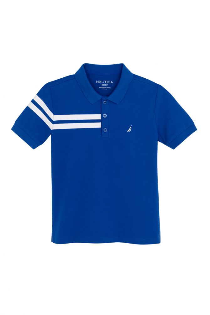 חולצת פולו עם פס כפול ולוגו לילדים (2-12)