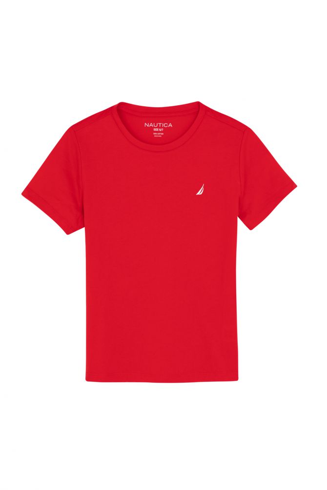 טי שירט צווארון עגול עם הדפס לוגו לילדים (2-12)