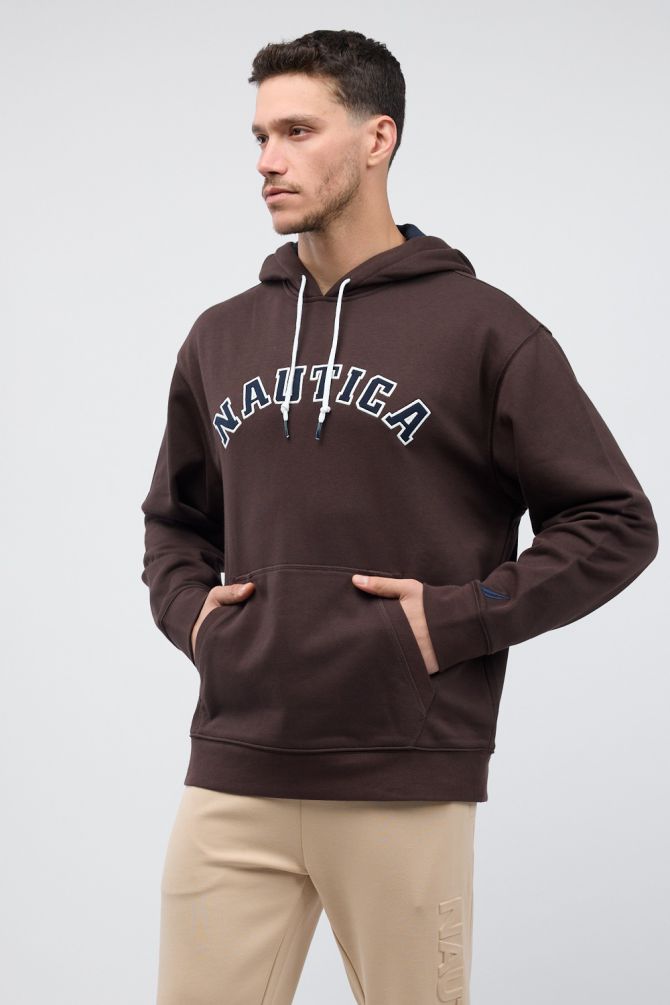 סווטשירט Nautica עם לוגו וקפוצ’ון לגברים